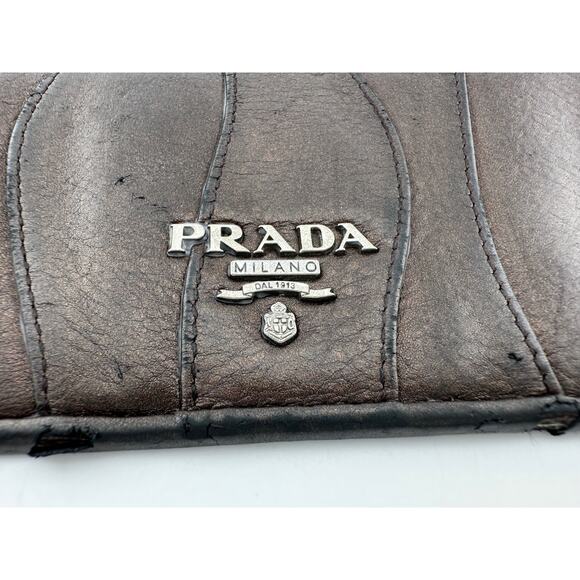 Prada Metallic Brown Wave Leather Flap Continental Wallet - Picture 10 of 16